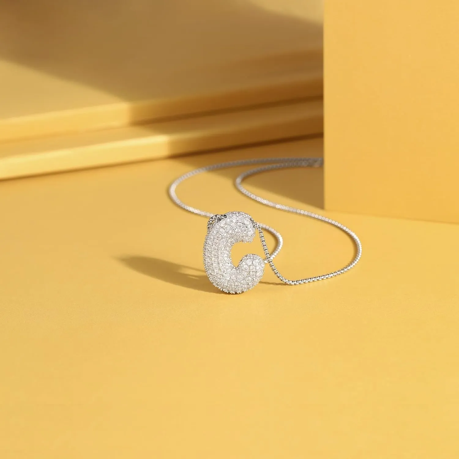 KissYan Bubble Letter Necklace, 14K Gold Plated Balloon Initial Pendant Box Chain Necklace Dainty Pave CZ Jewelry Gift for Women