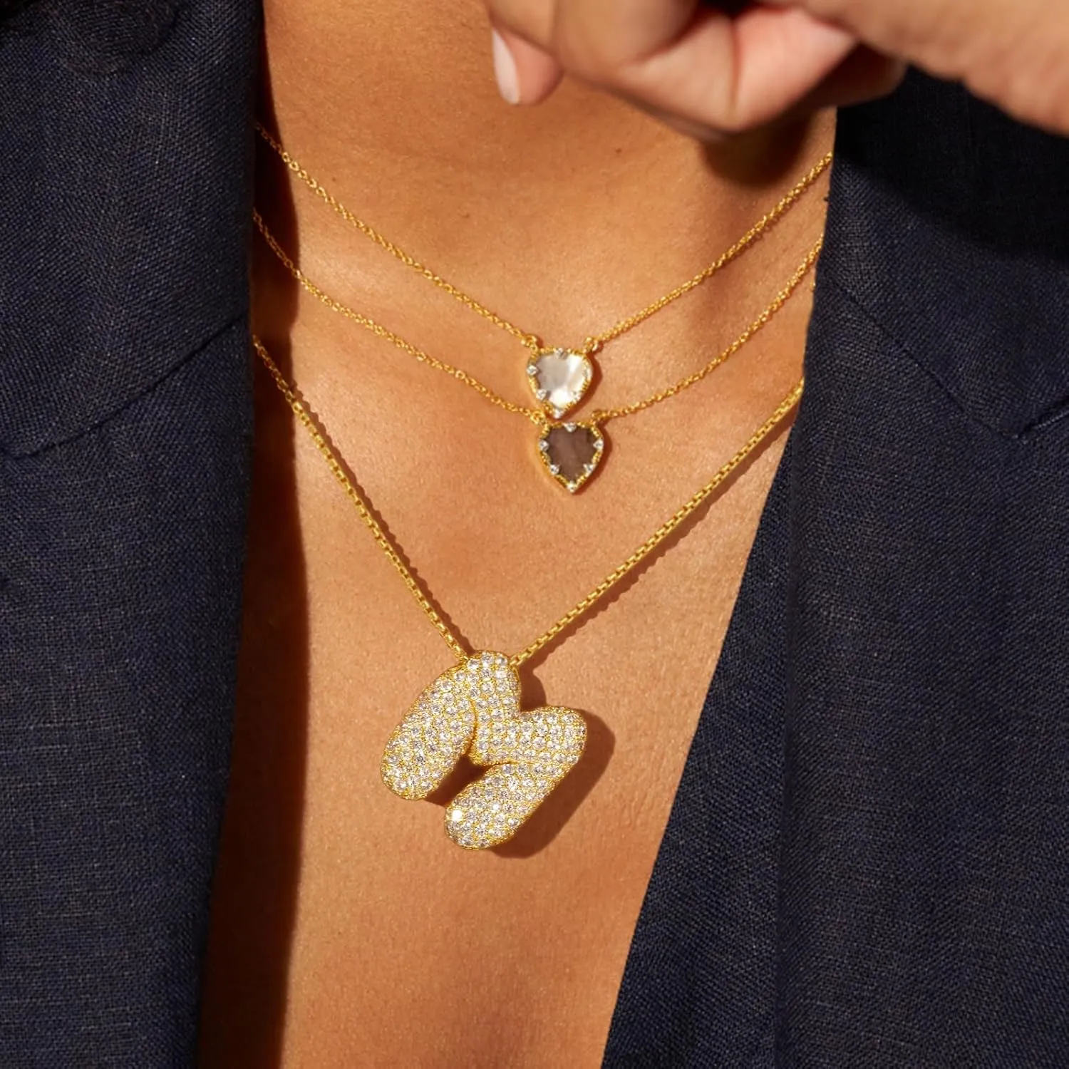 KissYan Bubble Letter Necklace, 14K Gold Plated Balloon Initial Pendant Box Chain Necklace Dainty Pave CZ Jewelry Gift for Women