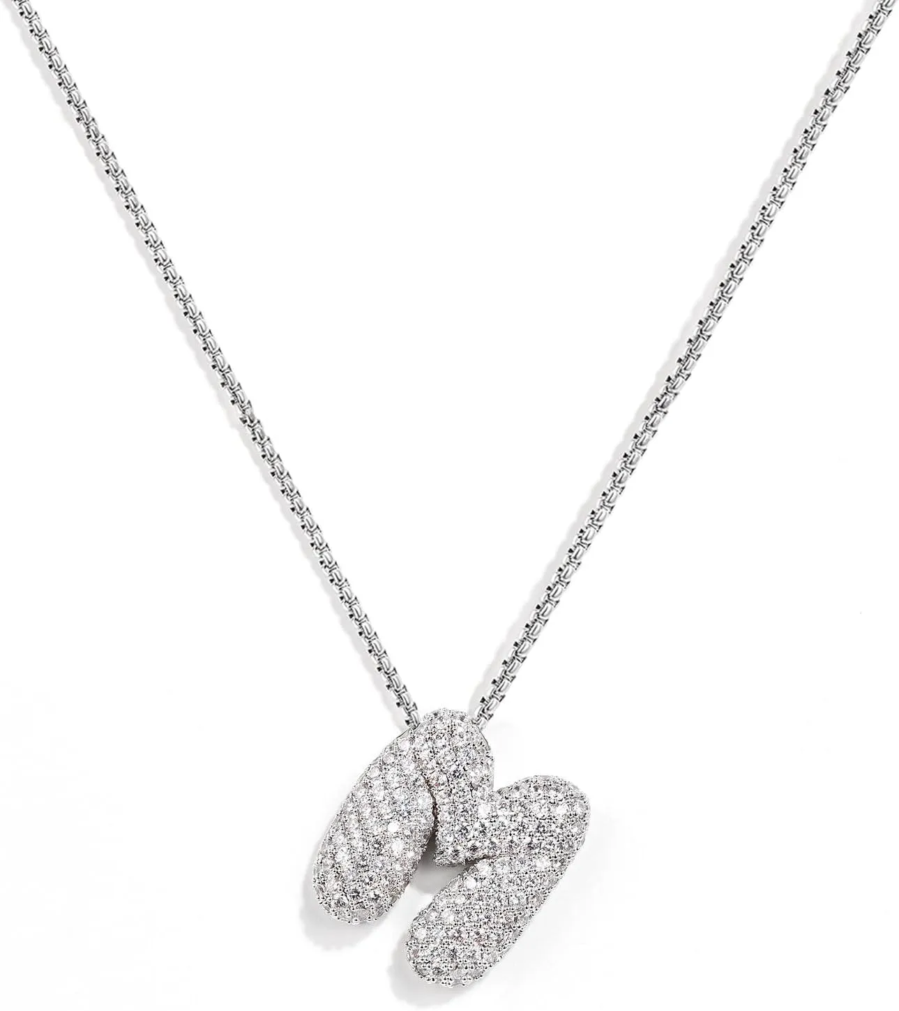 KissYan Bubble Letter Necklace, 14K Gold Plated Balloon Initial Pendant Box Chain Necklace Dainty Pave CZ Jewelry Gift for Women