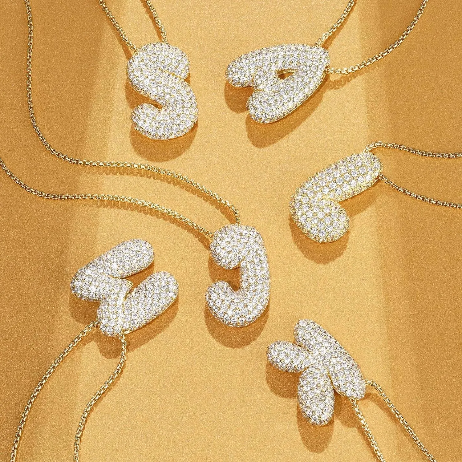 KissYan Bubble Letter Necklace, 14K Gold Plated Balloon Initial Pendant Box Chain Necklace Dainty Pave CZ Jewelry Gift for Women