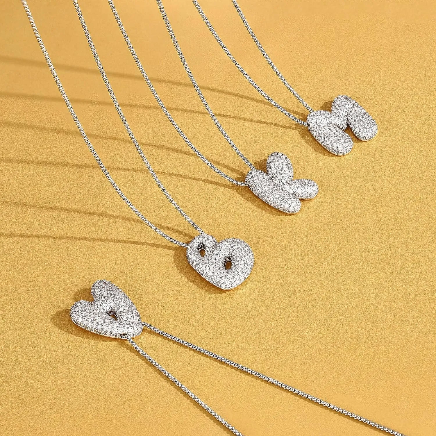 KissYan Bubble Letter Necklace, 14K Gold Plated Balloon Initial Pendant Box Chain Necklace Dainty Pave CZ Jewelry Gift for Women