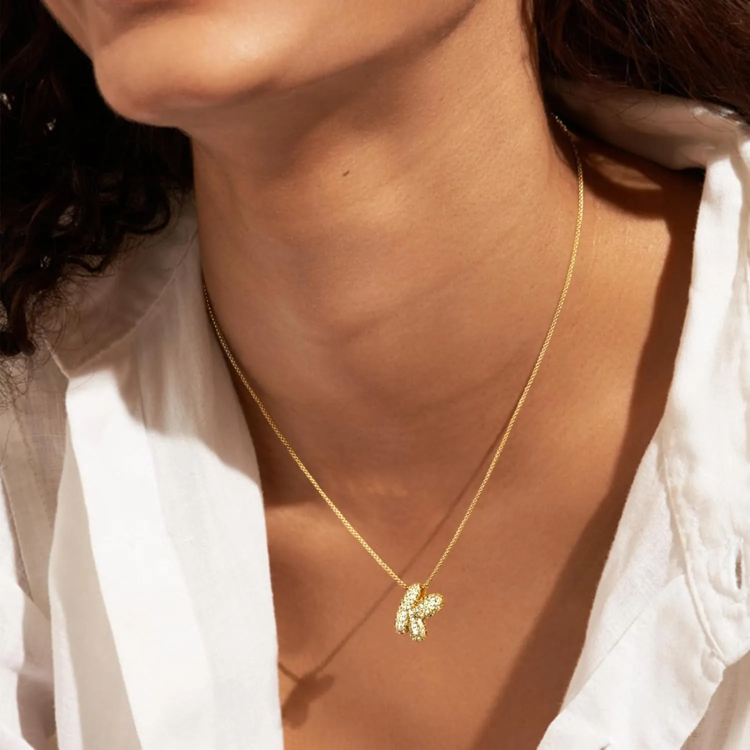 KissYan Bubble Letter Necklace, 14K Gold Plated Balloon Initial Pendant Box Chain Necklace Dainty Pave CZ Jewelry Gift for Women