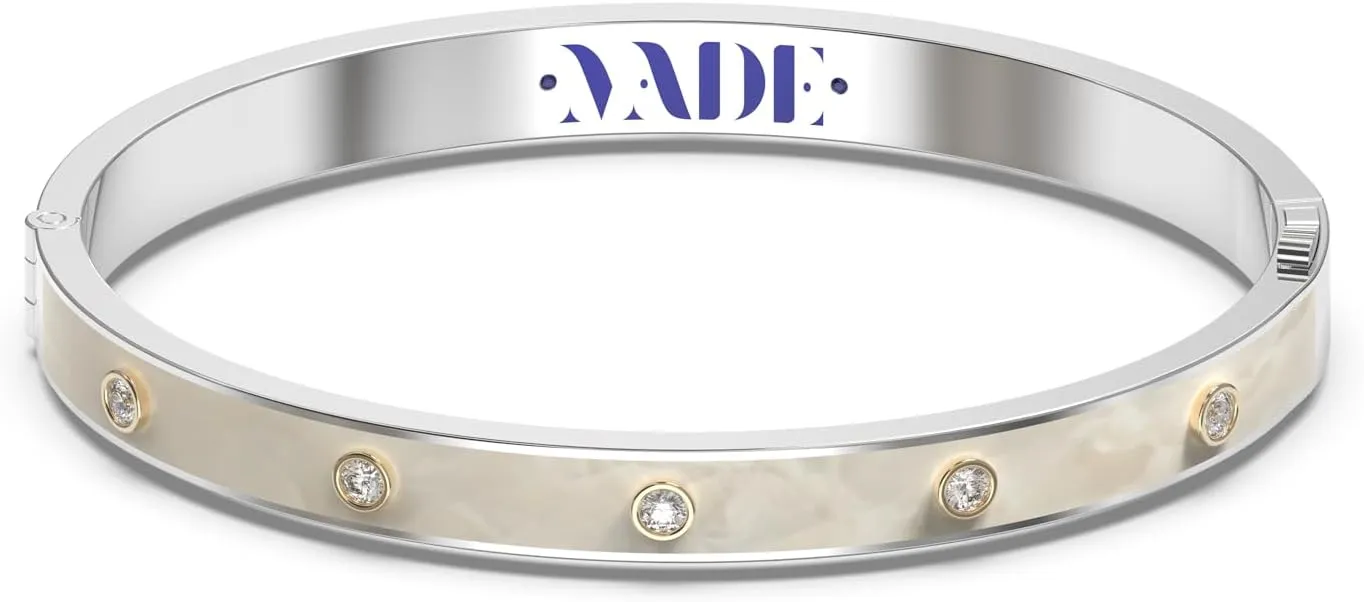 Lab Diamond Silver Bracelet, Love Friendship Bangle Cuff,Ceramic Charms Gold Bracelets For Women Size 7 inch