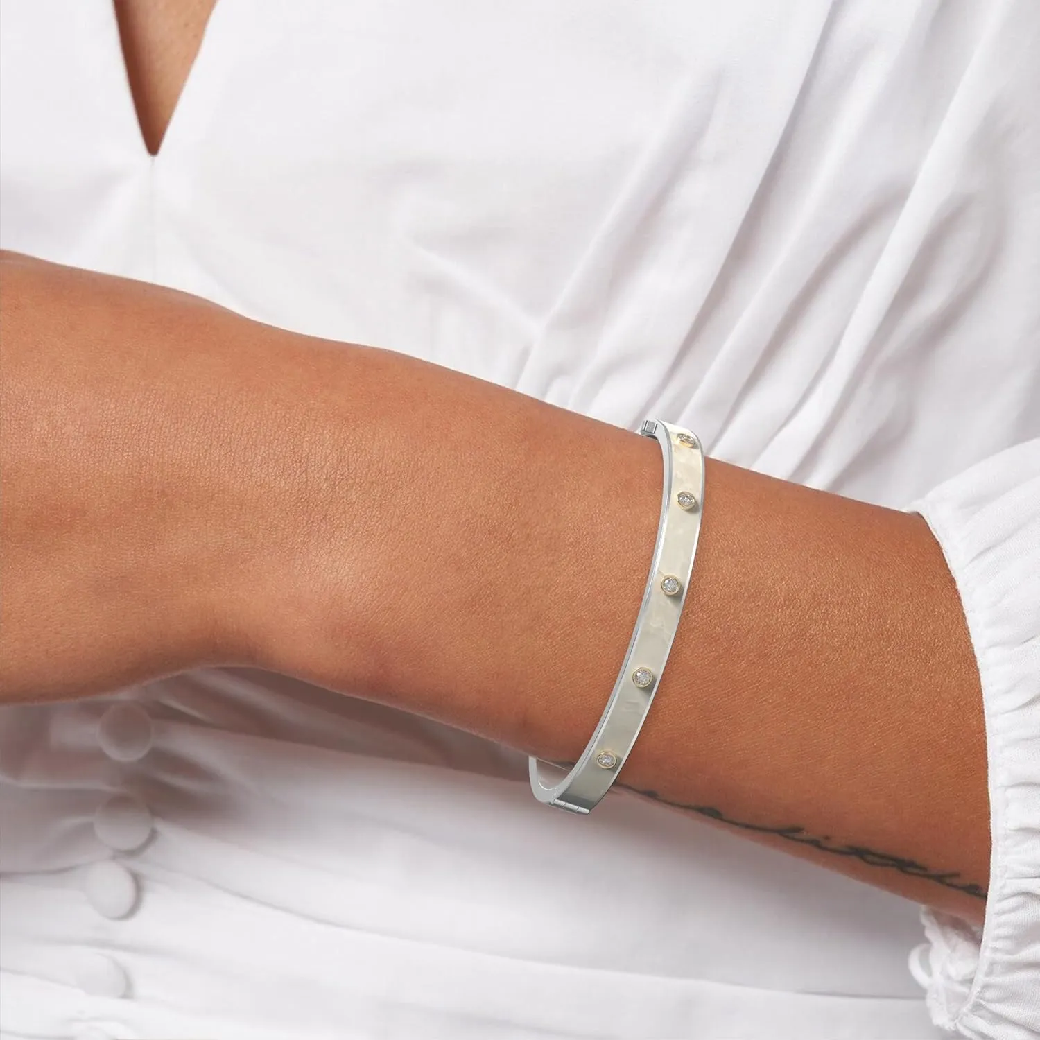 Lab Diamond Silver Bracelet, Love Friendship Bangle Cuff,Ceramic Charms Gold Bracelets For Women Size 7 inch