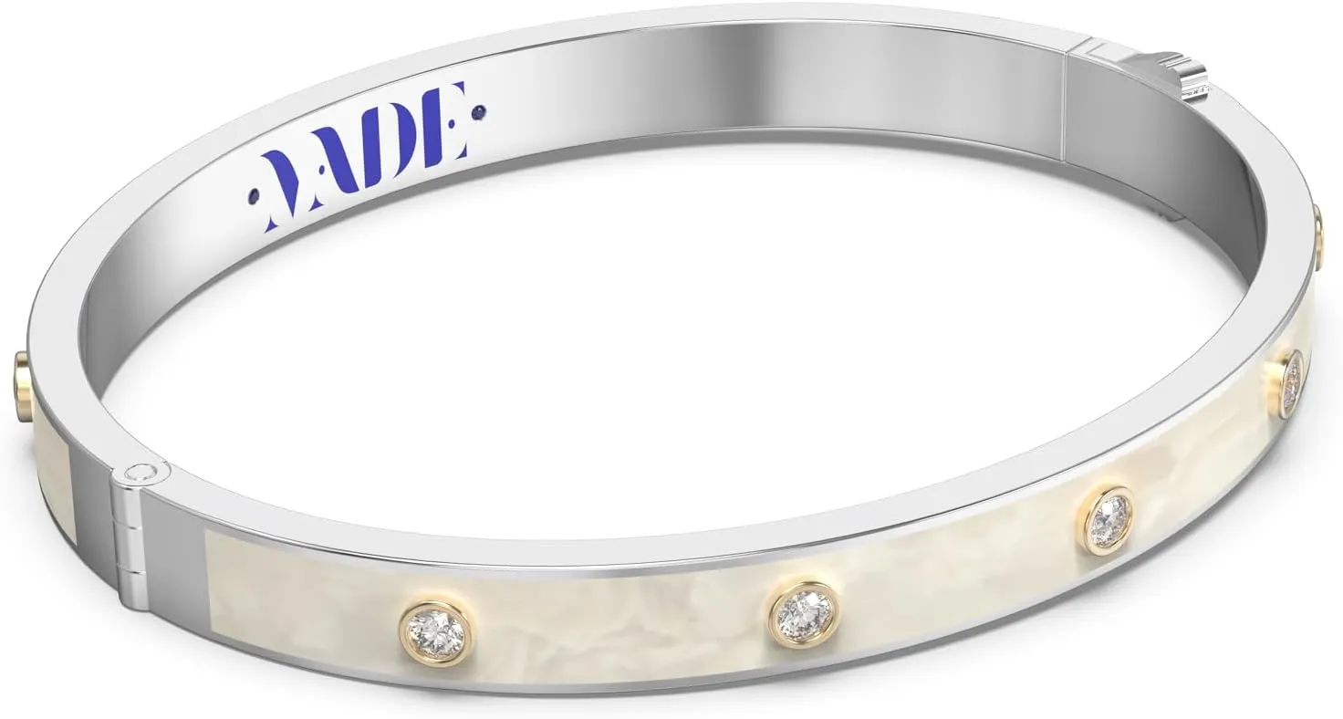 Lab Diamond Silver Bracelet, Love Friendship Bangle Cuff,Ceramic Charms Gold Bracelets For Women Size 7 inch