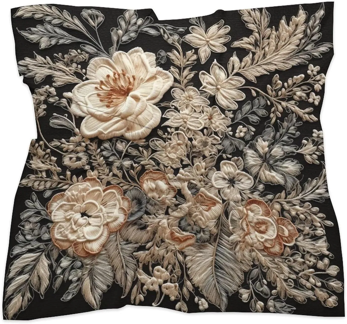 Lace Embroidery Floral Head Scarf Like Silk Scarf Lightweight Fashion Satin Hair Bandanas for Women Boho Headscarf Hair Wrap Bandana Headband Handkerchief Silk Scarves for Bag Purse Neck 18 Inch
