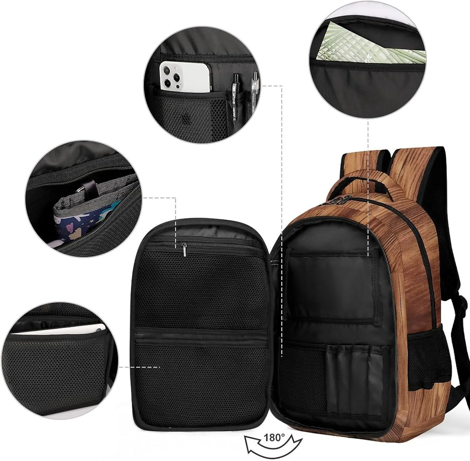 Laptop Backpack for Women Men Daypack Waterproof Brown Wood Grain Computer Bag Business Work Bag for Travel