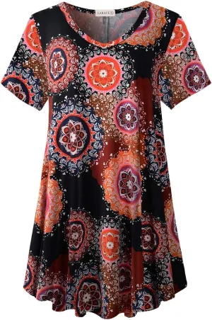 LARACE Casual Tops for Womens Summer Clothes Loose Fit Short Sleeve Shirts Flowy V Neck Tunic Plus Size Blouse