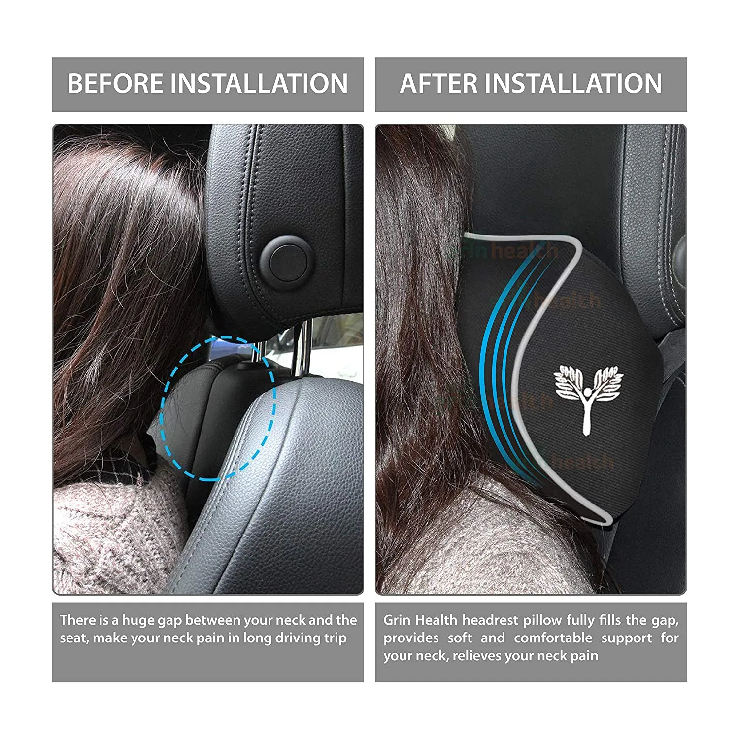 Large Car Headrest Memory Foam Neckrest Pillow - (13 cm/5.11 inch Thick)