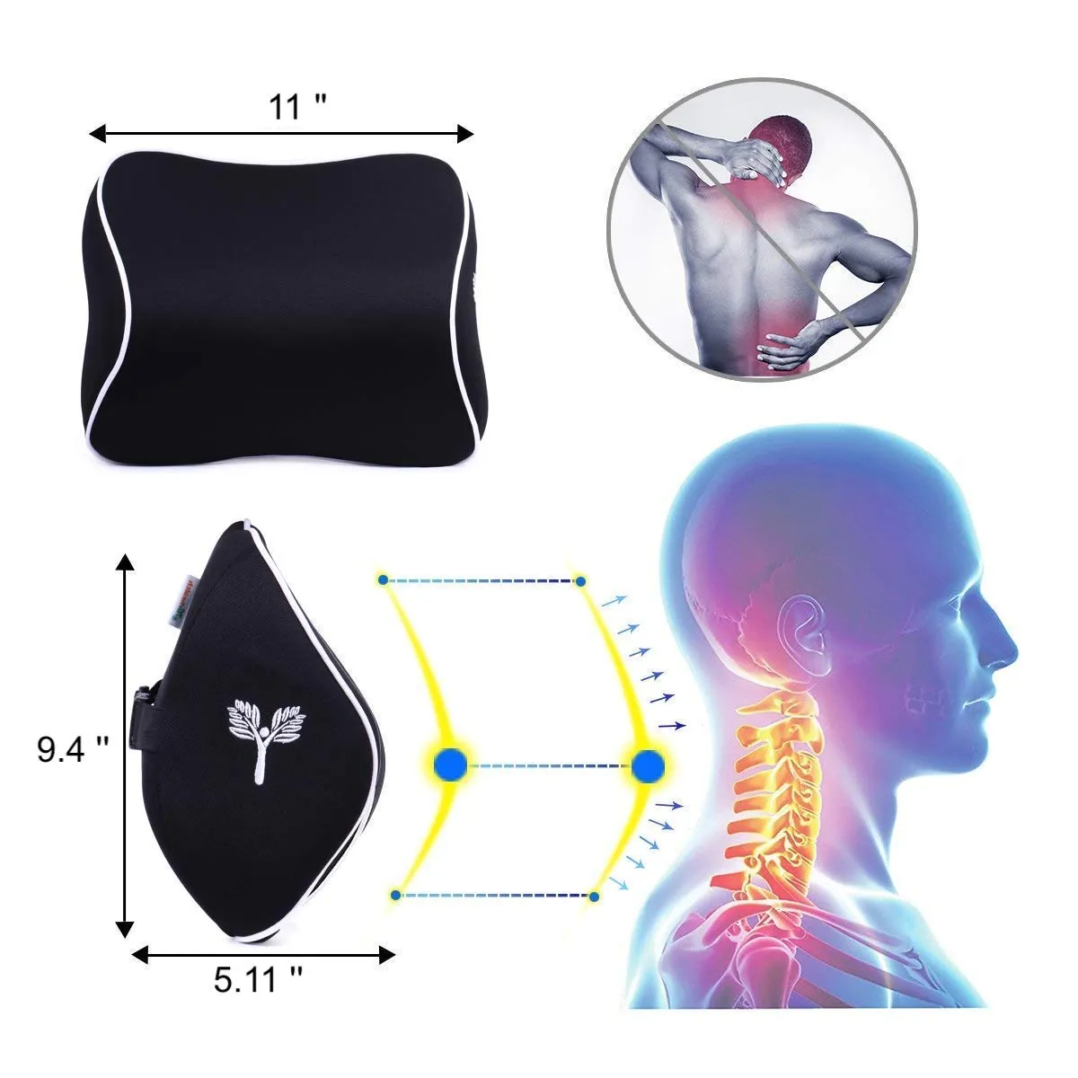 Large Car Headrest Memory Foam Neckrest Pillow - (13 cm/5.11 inch Thick)