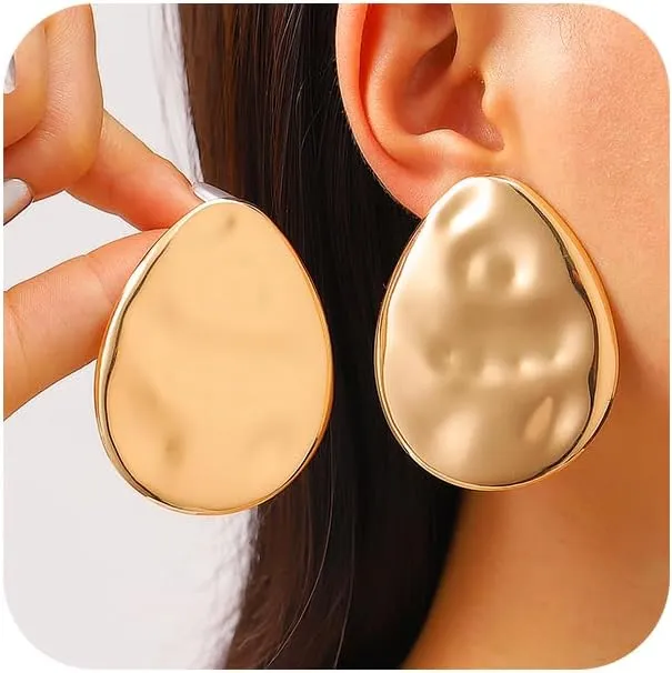 Large Gold Geometric Statement Earrings for Women Vintage Irregular Round Big Dangle Drop Earring Chunky Exaggerated Silver Jewelry Oval Accessories
