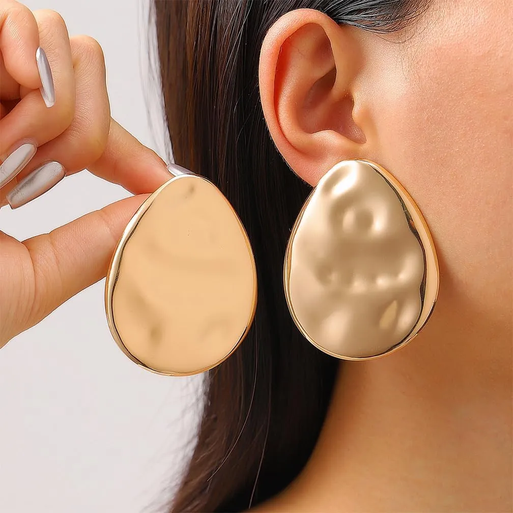 Large Gold Geometric Statement Earrings for Women Vintage Irregular Round Big Dangle Drop Earring Chunky Exaggerated Silver Jewelry Oval Accessories