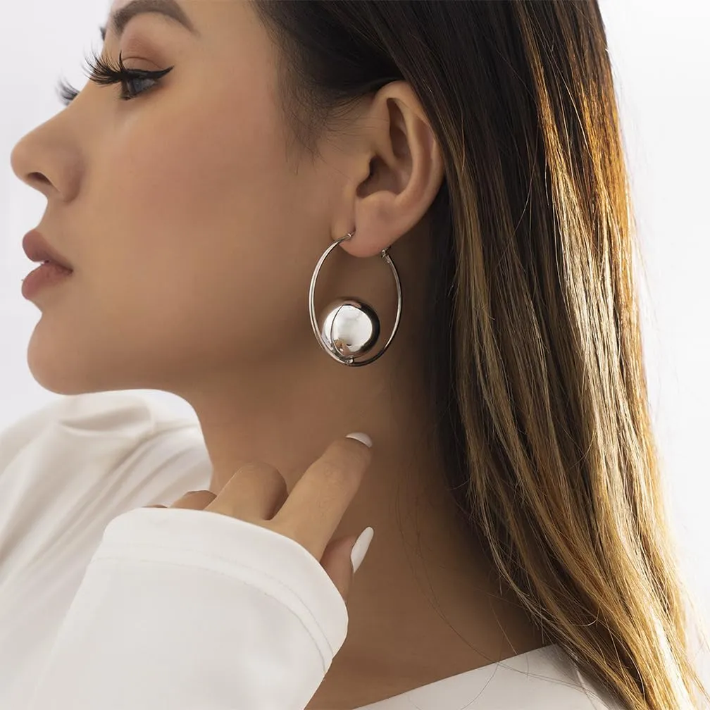 Large Silver Ball Hoop Earrings for Women Chunky Gold Big Round Balls Dangling Earring Fashion Vintage Circle Statement Jewelry Hippie Accessories