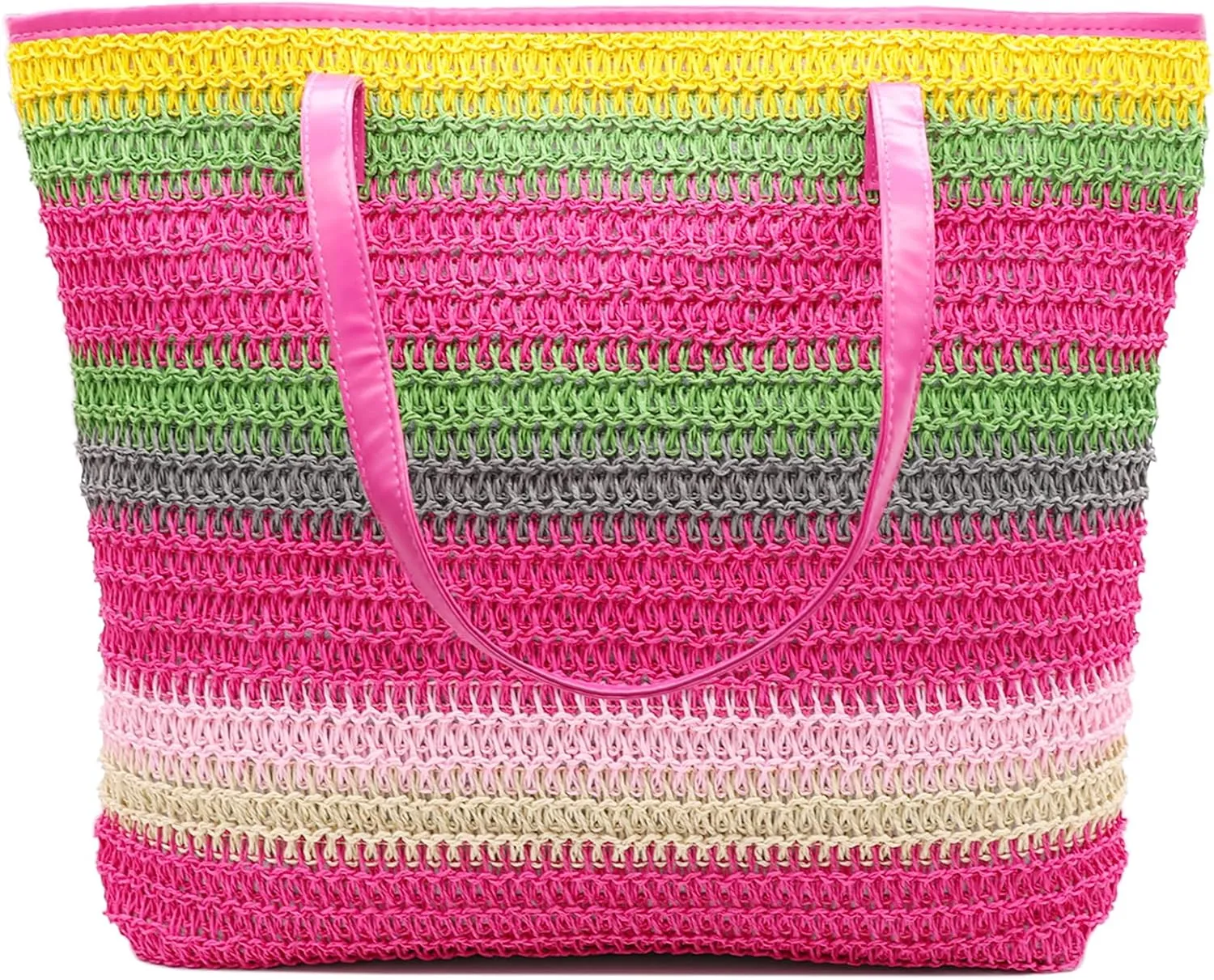 Large Straw Tote Bag for Women Rattan Woven Straw Beach Bag Purse Colored Stripe Shoulder Bags Handbag Summer