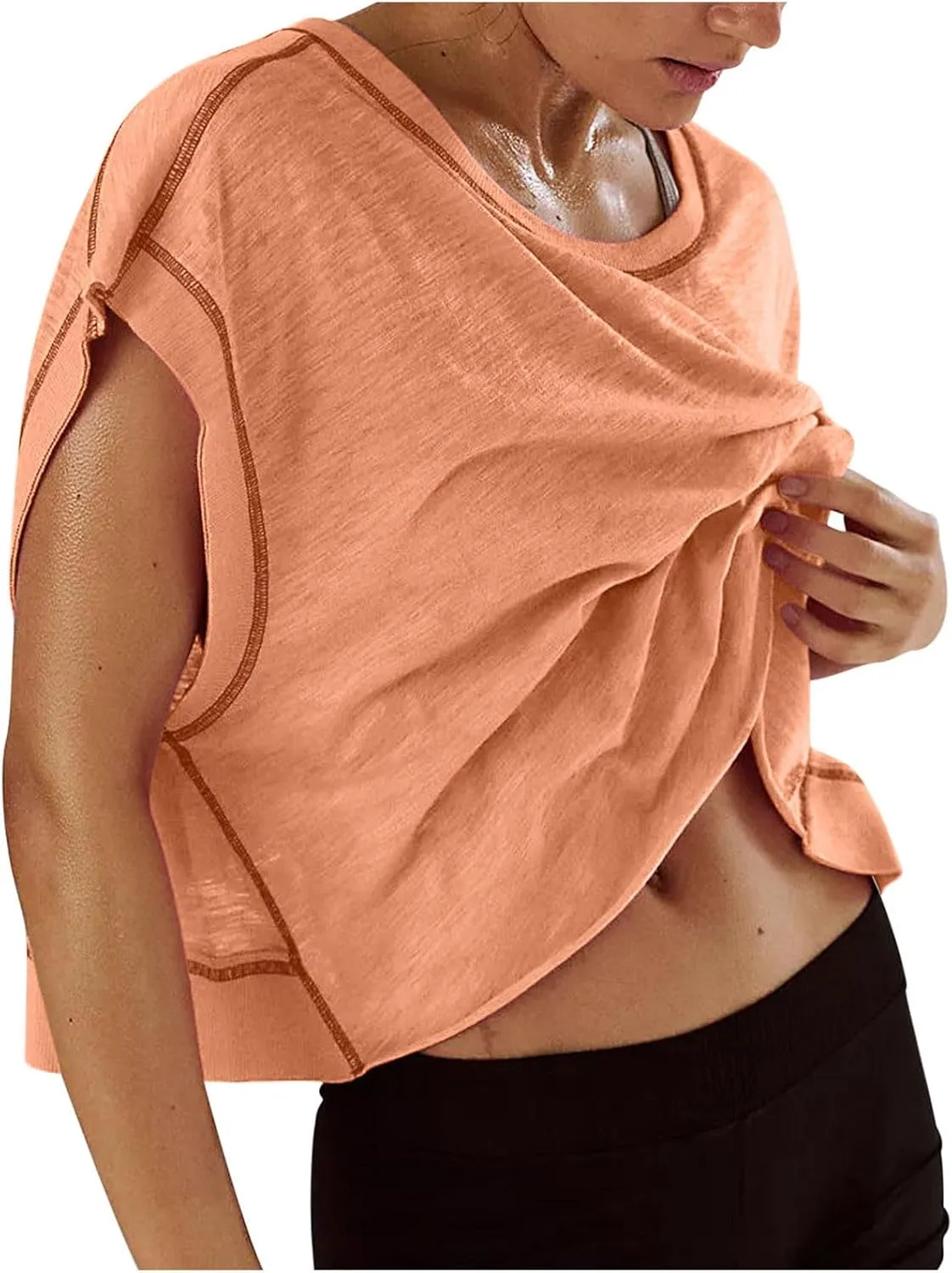 Lenago Workout Tops for Women Open Back Short Sleeve Shirts Backless Gym Yoga Athletic T-shirt Trendy Running Tee Blouses