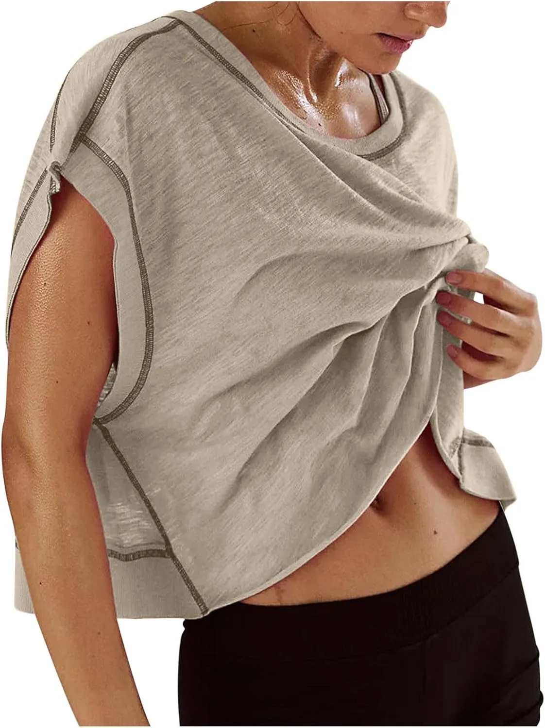 Lenago Workout Tops for Women Open Back Short Sleeve Shirts Backless Gym Yoga Athletic T-shirt Trendy Running Tee Blouses