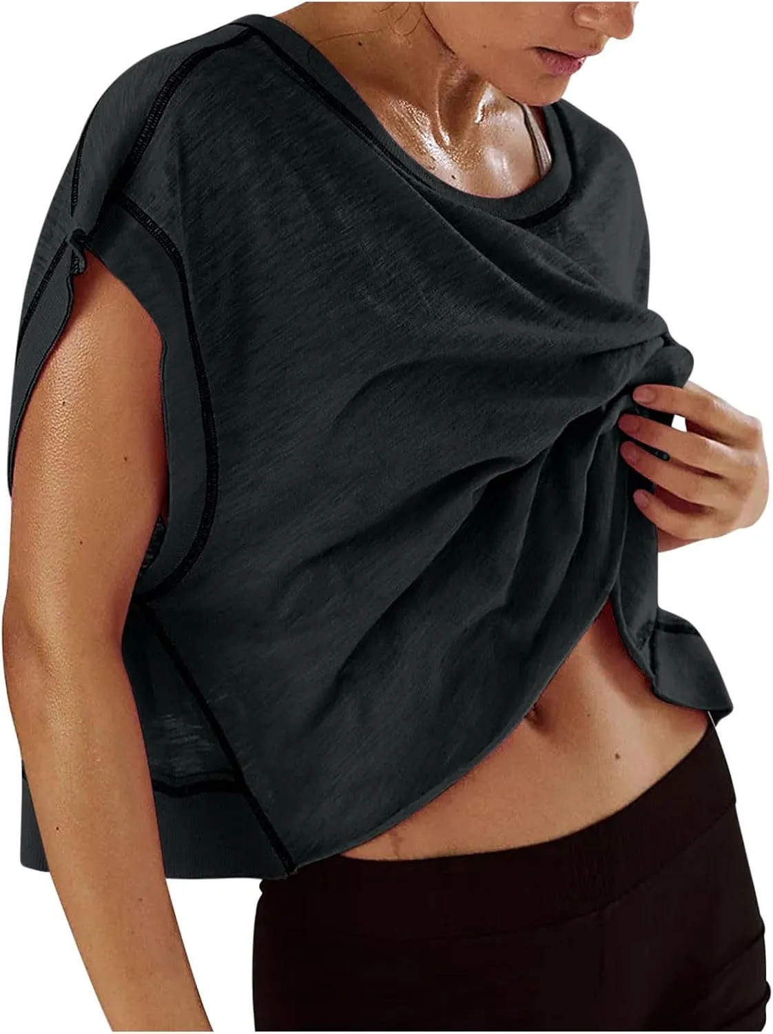 Lenago Workout Tops for Women Open Back Short Sleeve Shirts Backless Gym Yoga Athletic T-shirt Trendy Running Tee Blouses