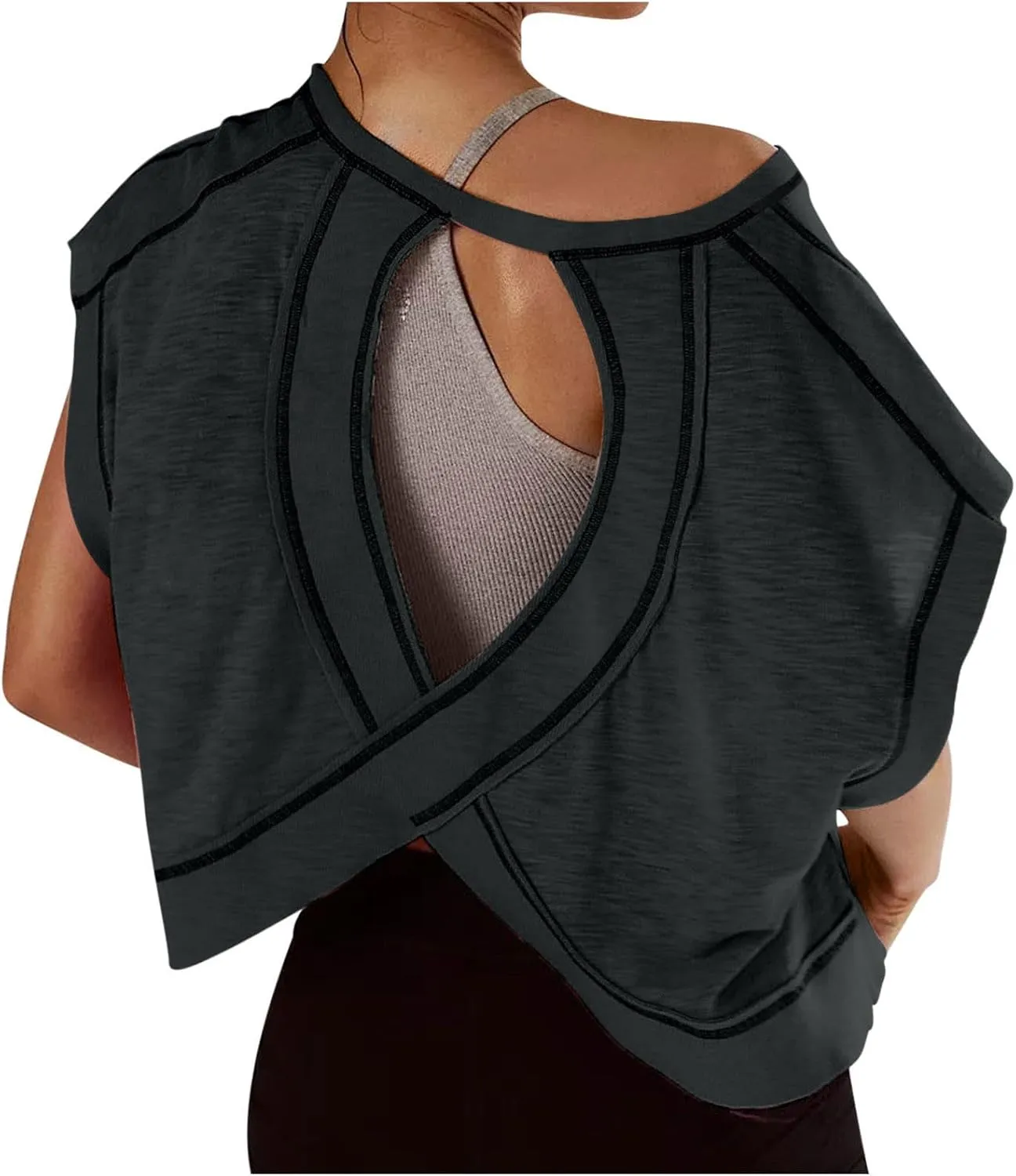 Lenago Workout Tops for Women Open Back Short Sleeve Shirts Backless Gym Yoga Athletic T-shirt Trendy Running Tee Blouses