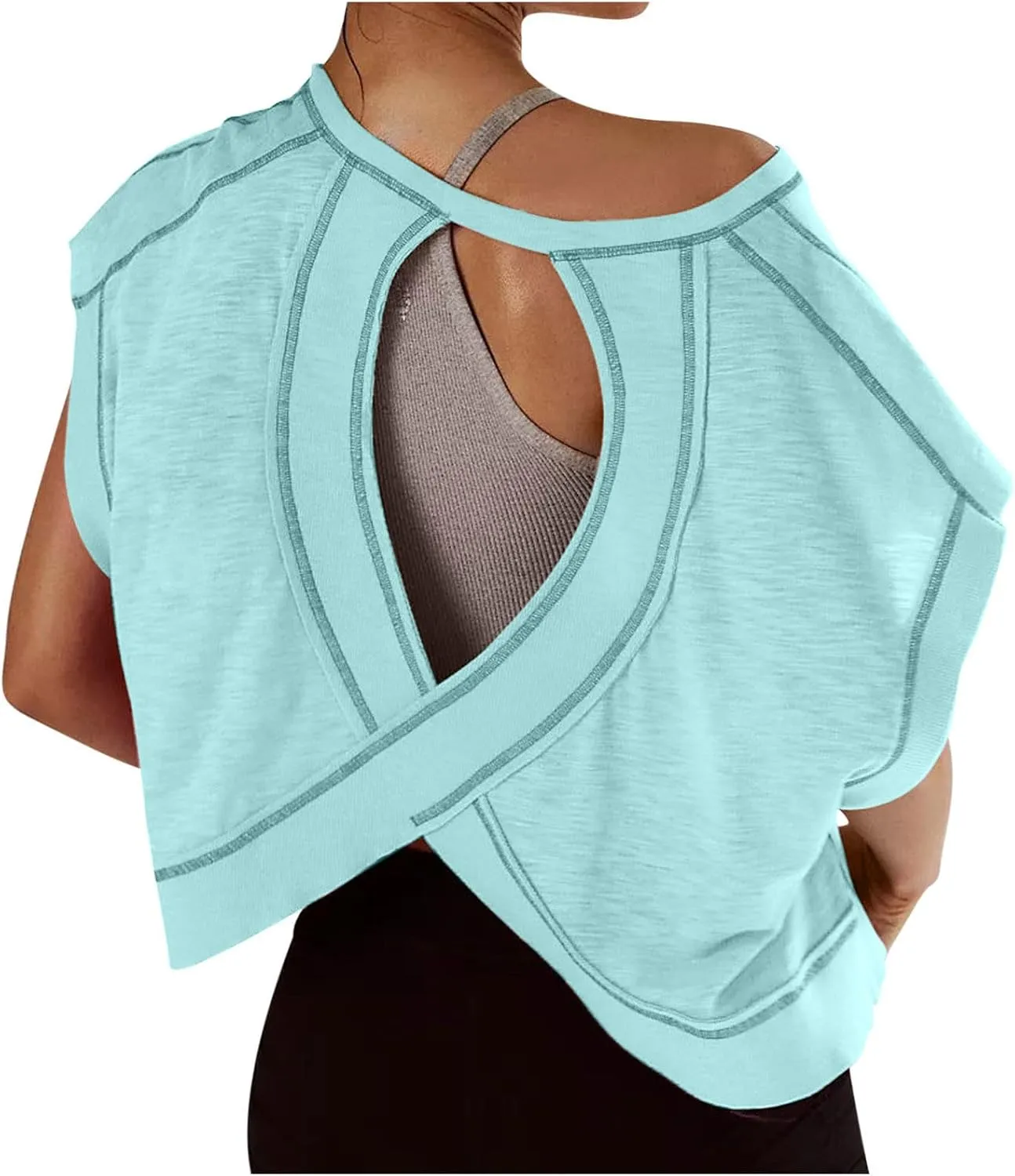 Lenago Workout Tops for Women Open Back Short Sleeve Shirts Backless Gym Yoga Athletic T-shirt Trendy Running Tee Blouses