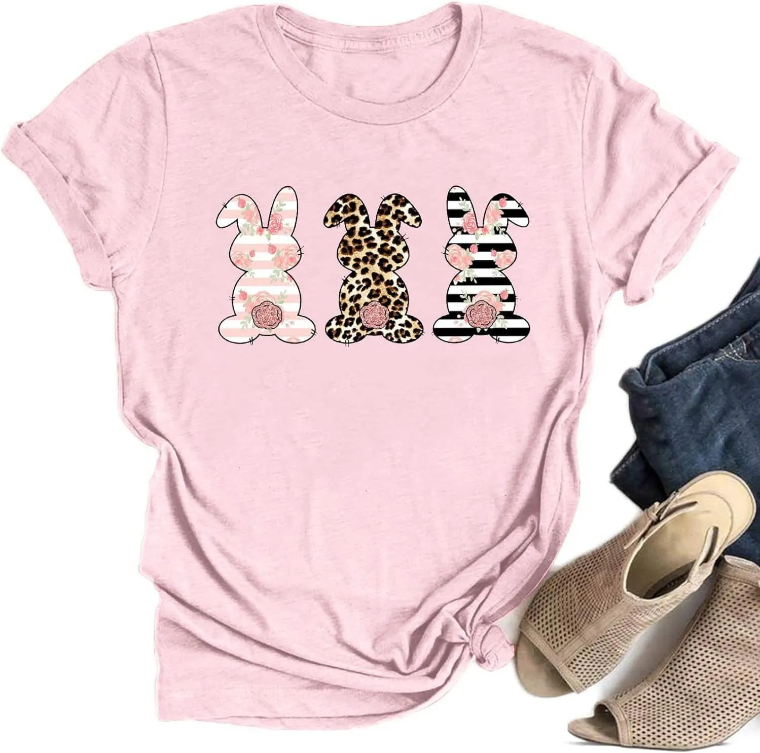 Leopard Easter Bunny Graphic Shirt Chillin' with My Peeps Easter Matching T-Shirt Gift for Easter Day Tee.
