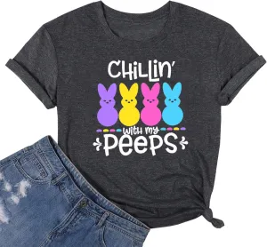 Leopard Easter Bunny Graphic Shirt Chillin' with My Peeps Easter Matching T-Shirt Gift for Easter Day Tee.