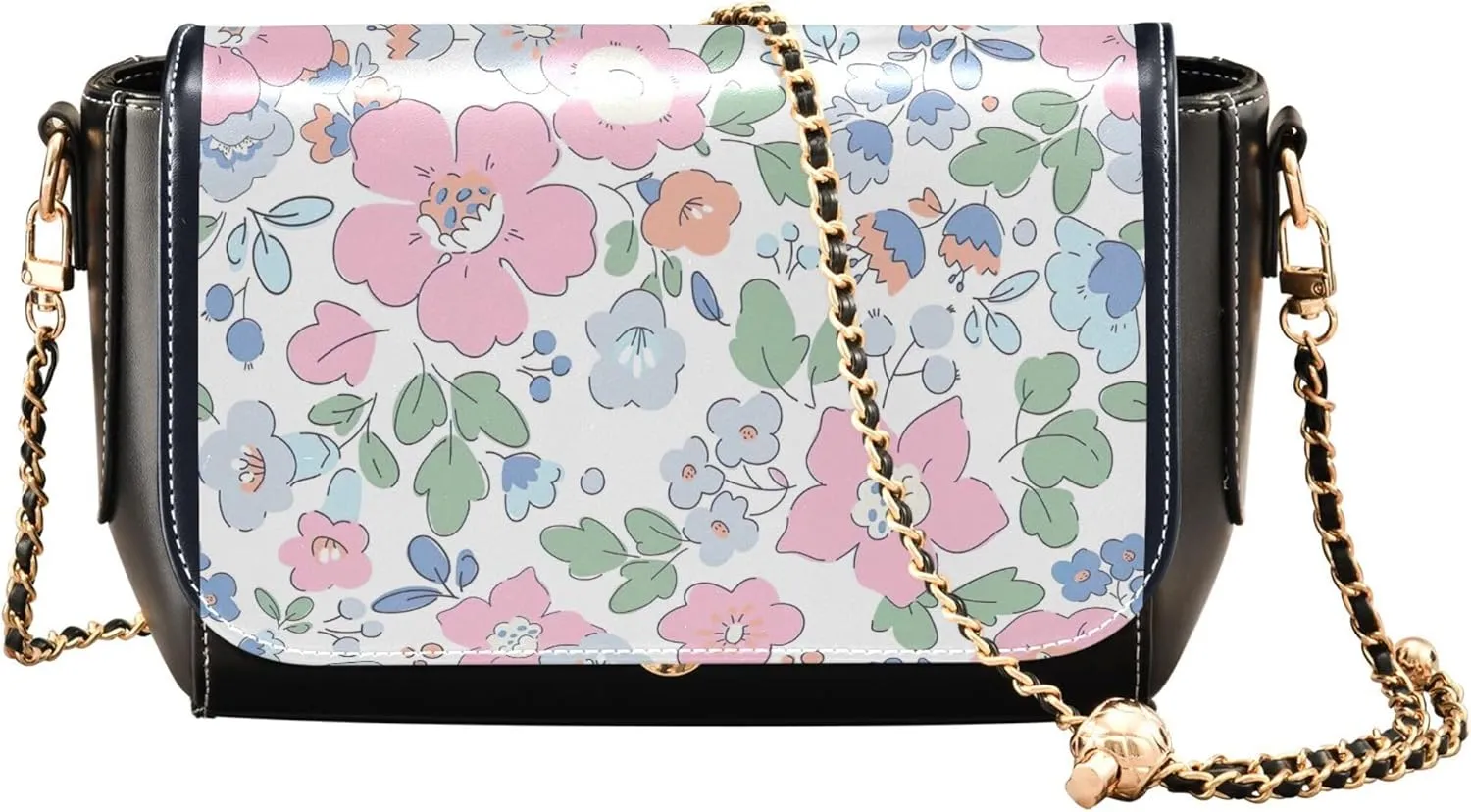 Liberty Elegant Floral Small Flowers Shoulder Leather Bags Black Women Crossbody Bag Purses Medium Satchel