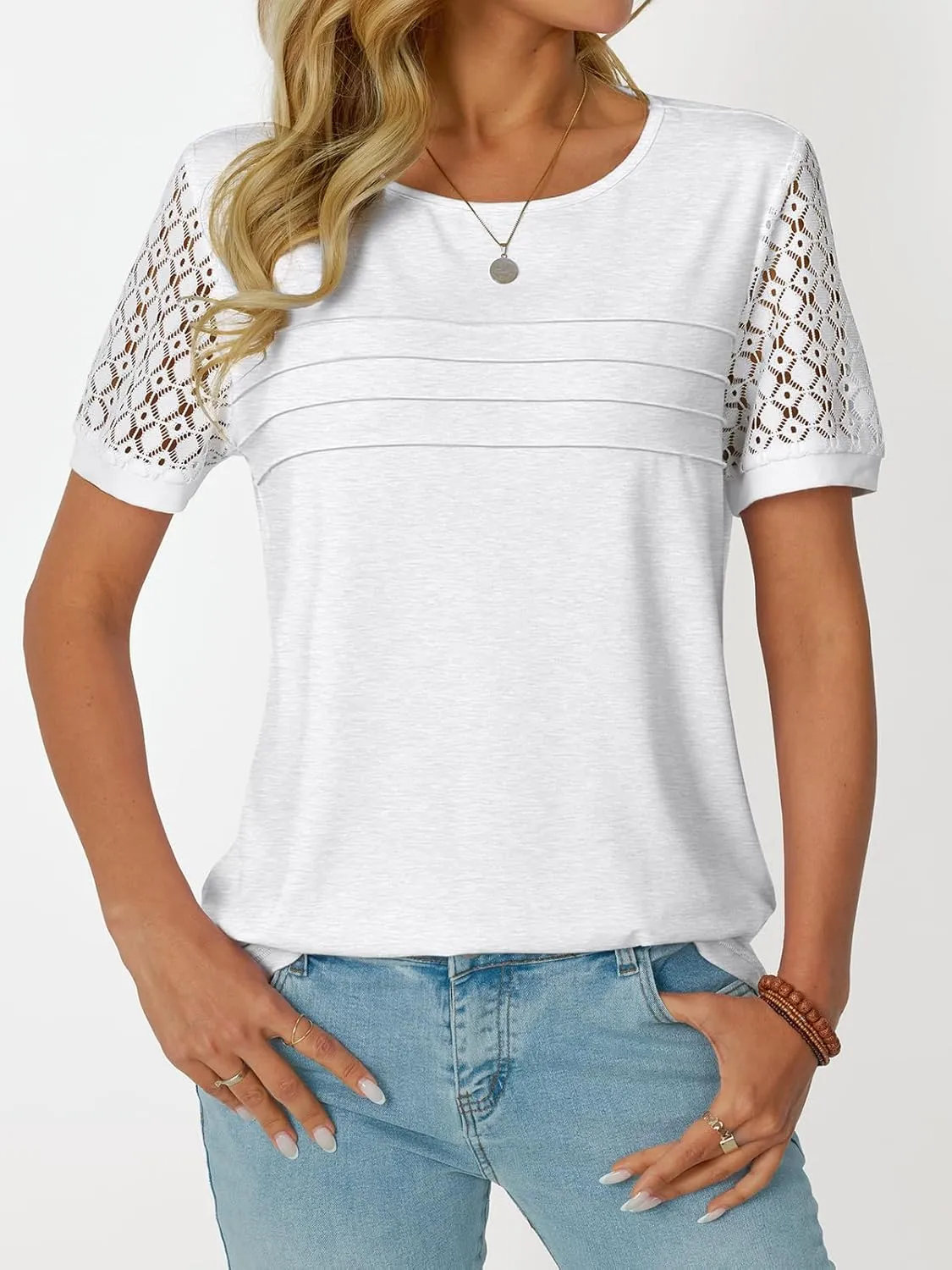 LILLUSORY Short Sleeve Shirts for Women Summer Tops 2025 Spring Lace Dressy Casual Top Cute T-Shirt Work Outfits Blouses