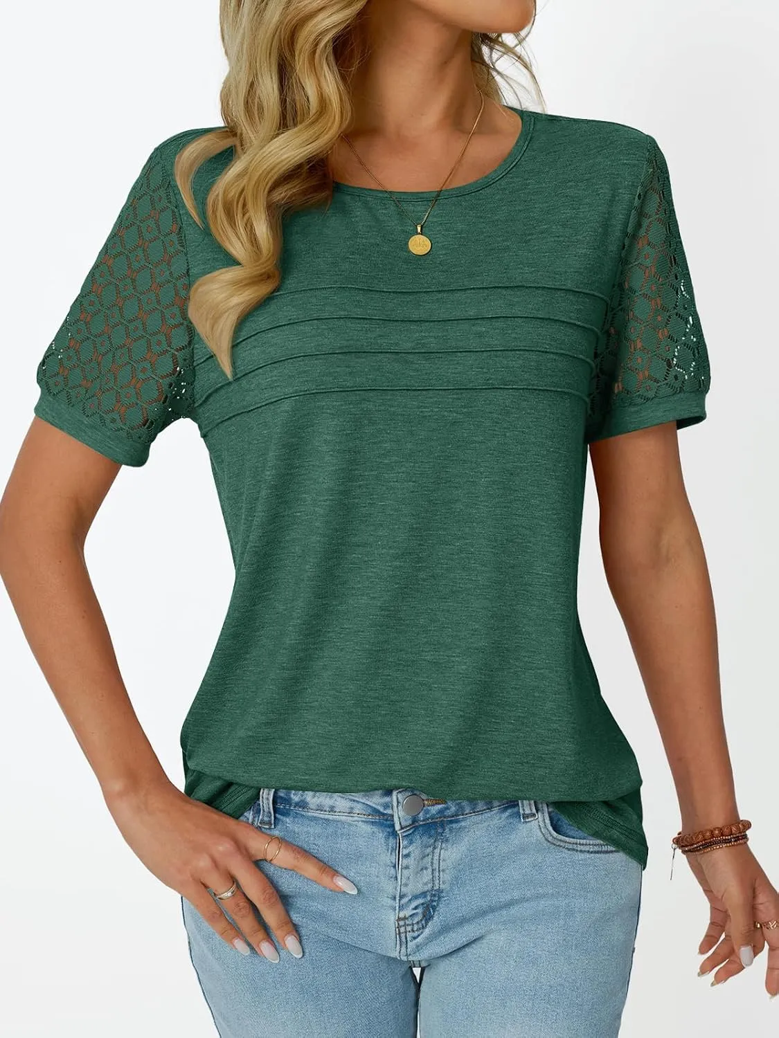 LILLUSORY Short Sleeve Shirts for Women Summer Tops 2025 Spring Lace Dressy Casual Top Cute T-Shirt Work Outfits Blouses