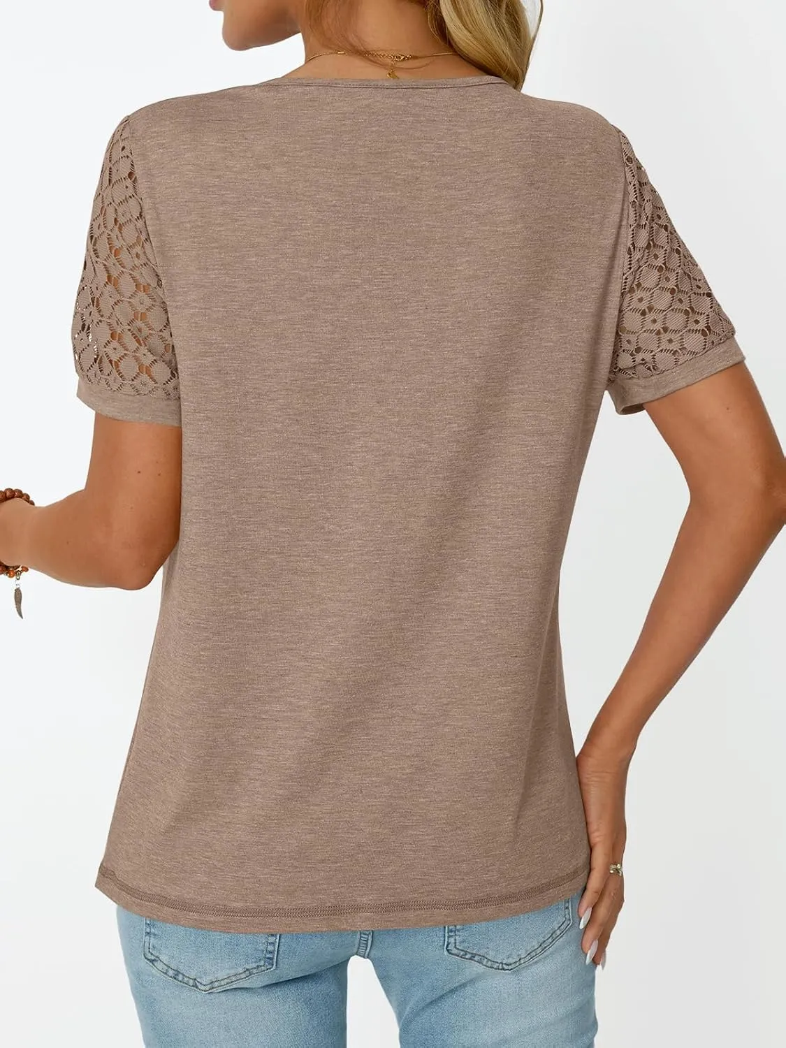 LILLUSORY Short Sleeve Shirts for Women Summer Tops 2025 Spring Lace Dressy Casual Top Cute T-Shirt Work Outfits Blouses
