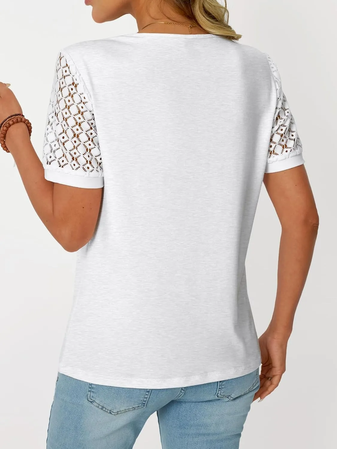 LILLUSORY Short Sleeve Shirts for Women Summer Tops 2025 Spring Lace Dressy Casual Top Cute T-Shirt Work Outfits Blouses