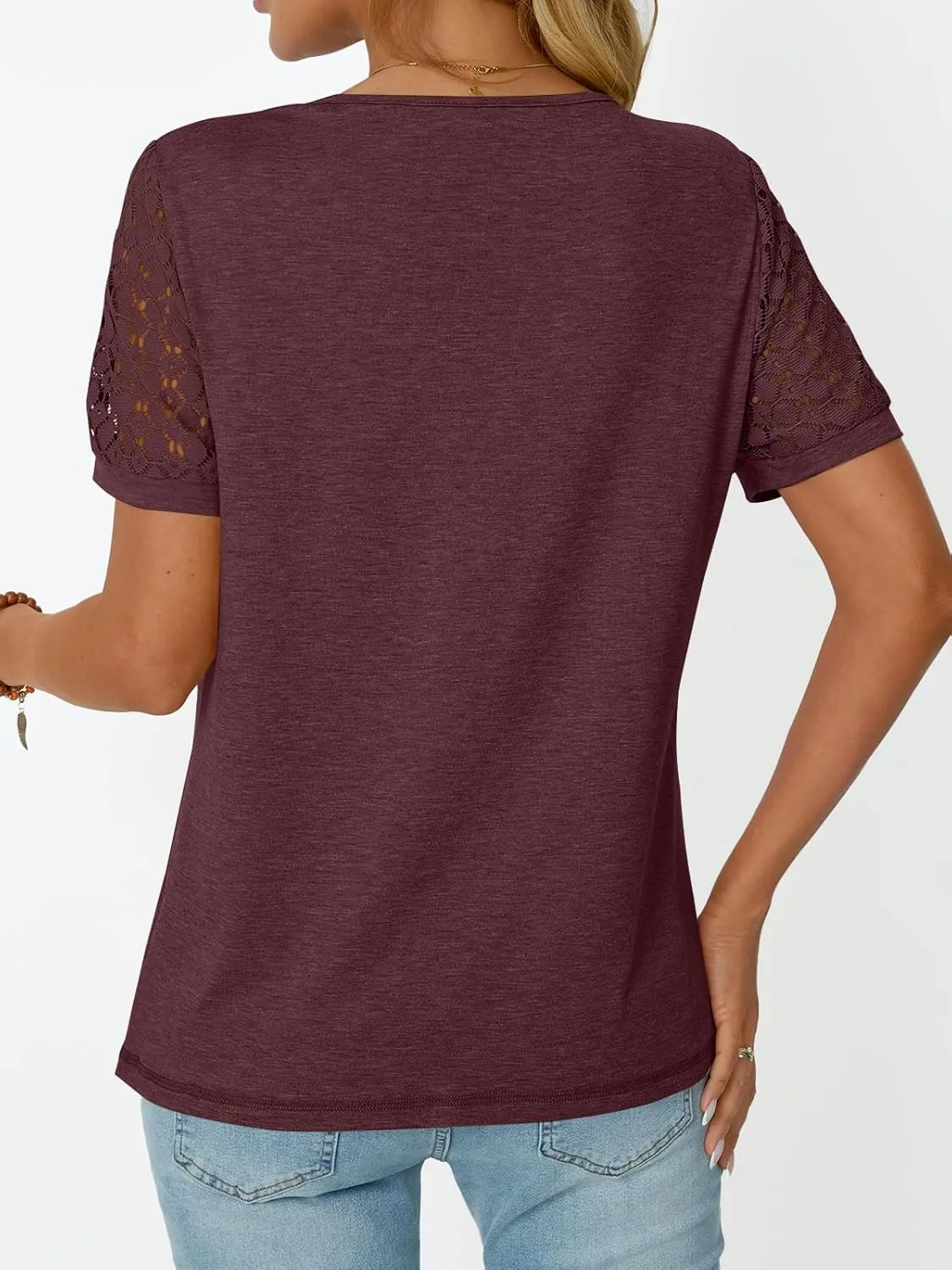 LILLUSORY Short Sleeve Shirts for Women Summer Tops 2025 Spring Lace Dressy Casual Top Cute T-Shirt Work Outfits Blouses