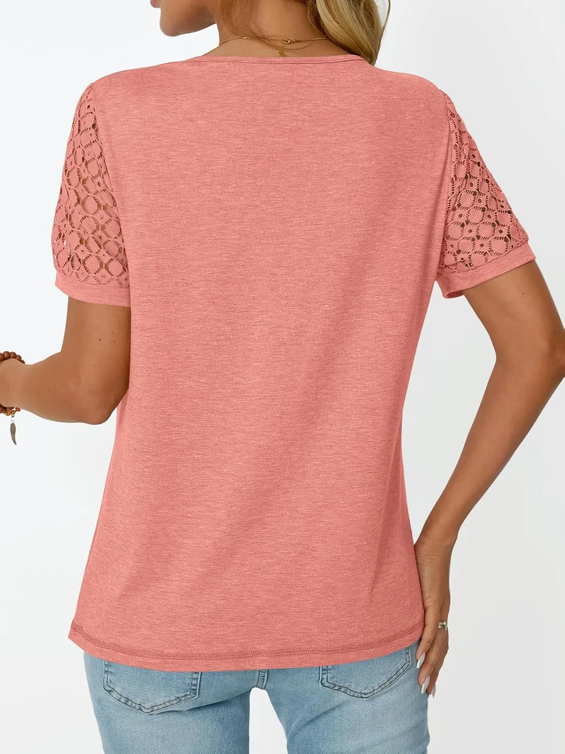 LILLUSORY Short Sleeve Shirts for Women Summer Tops 2025 Spring Lace Dressy Casual Top Cute T-Shirt Work Outfits Blouses