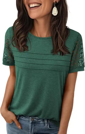 LILLUSORY Short Sleeve Shirts for Women Summer Tops 2025 Spring Lace Dressy Casual Top Cute T-Shirt Work Outfits Blouses
