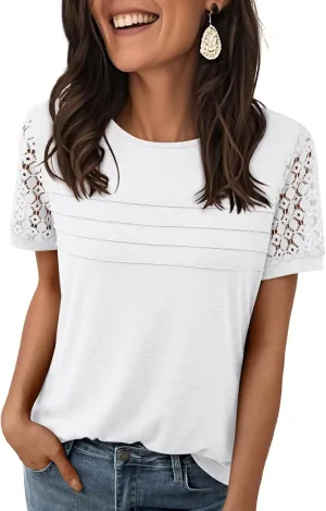 LILLUSORY Short Sleeve Shirts for Women Summer Tops 2025 Spring Lace Dressy Casual Top Cute T-Shirt Work Outfits Blouses