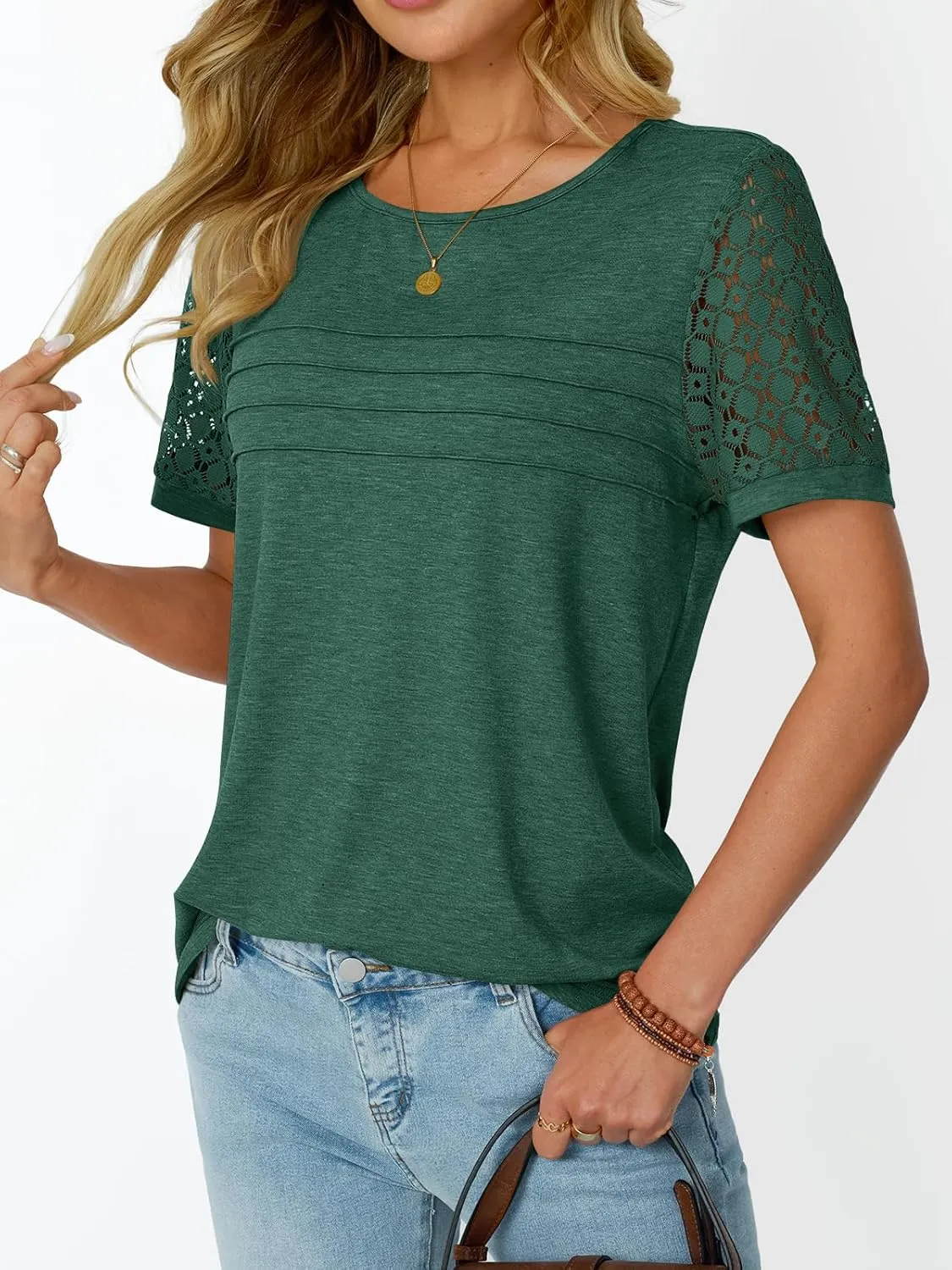 LILLUSORY Short Sleeve Shirts for Women Summer Tops 2025 Spring Lace Dressy Casual Top Cute T-Shirt Work Outfits Blouses