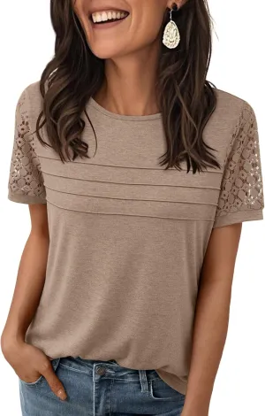 LILLUSORY Short Sleeve Shirts for Women Summer Tops 2025 Spring Lace Dressy Casual Top Cute T-Shirt Work Outfits Blouses