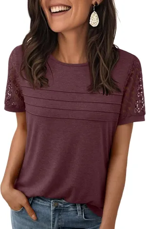 LILLUSORY Short Sleeve Shirts for Women Summer Tops 2025 Spring Lace Dressy Casual Top Cute T-Shirt Work Outfits Blouses