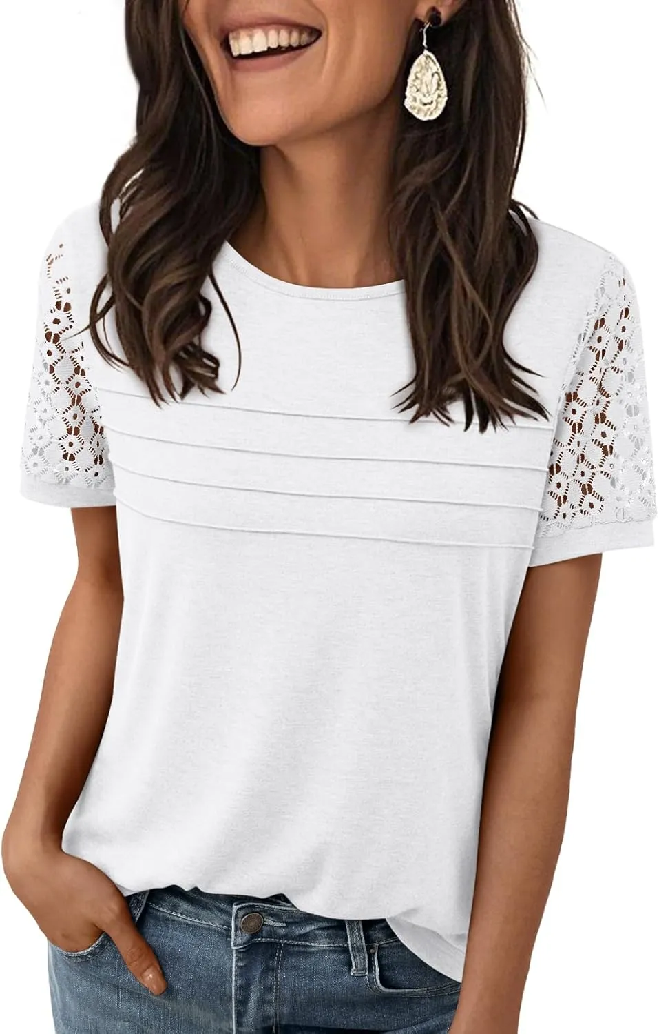 LILLUSORY Short Sleeve Shirts for Women Summer Tops 2025 Spring Lace Dressy Casual Top Cute T-Shirt Work Outfits Blouses