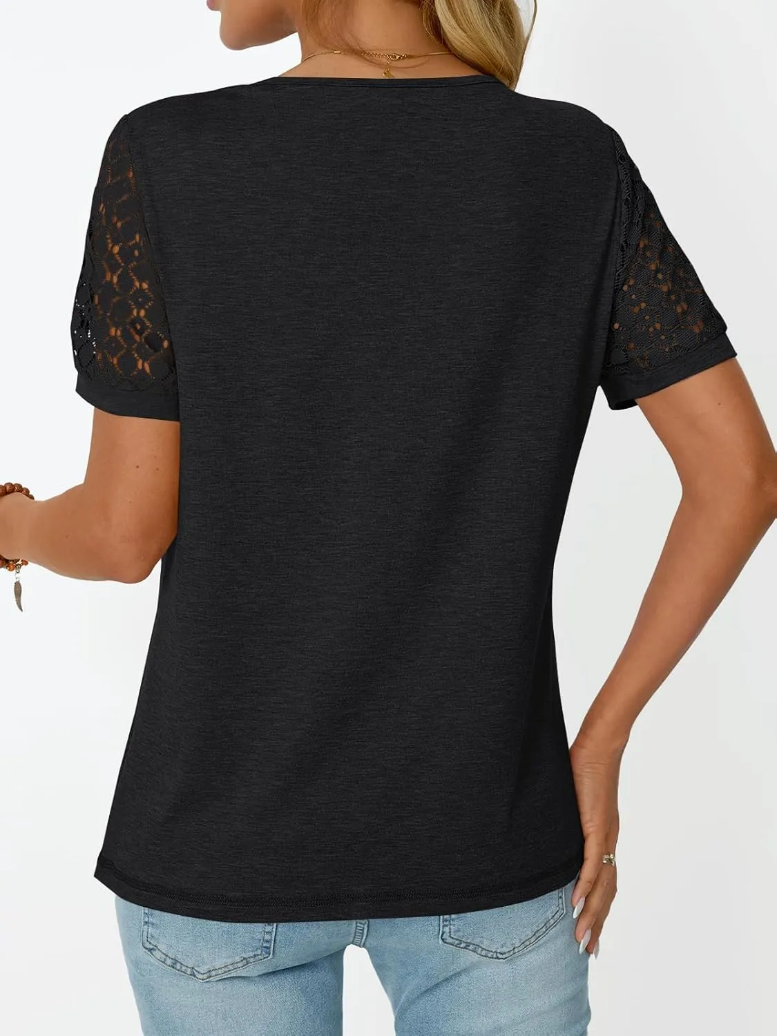 LILLUSORY Short Sleeve Shirts for Women Summer Tops 2025 Spring Lace Dressy Casual Top Cute T-Shirt Work Outfits Blouses