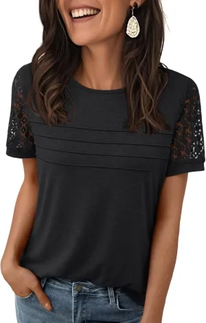 LILLUSORY Short Sleeve Shirts for Women Summer Tops 2025 Spring Lace Dressy Casual Top Cute T-Shirt Work Outfits Blouses