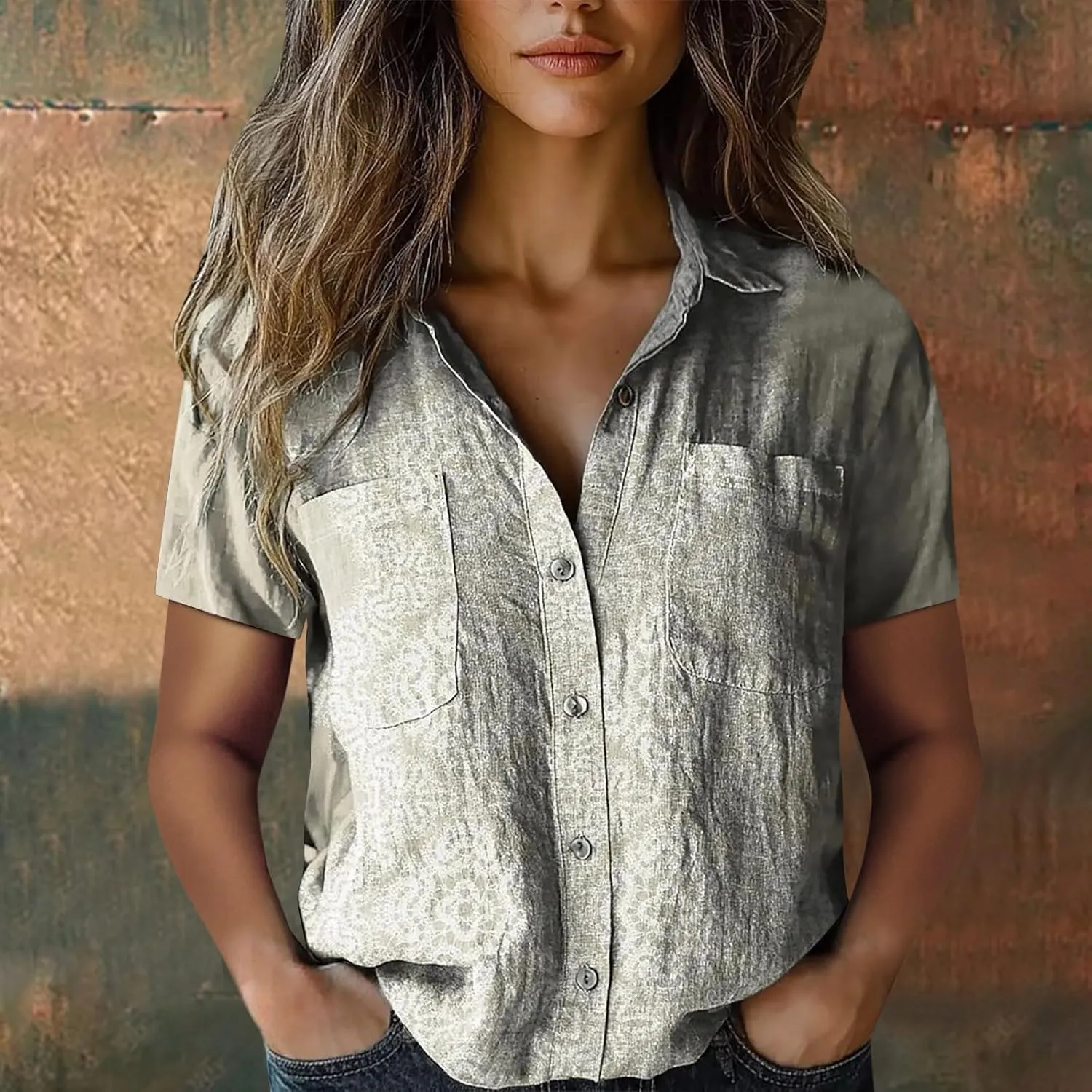 Linen Boho Tops for Women Boho Tops for Women Hippie Summer Short Sleeve Button Up Blouses Short Sleeve Shirts