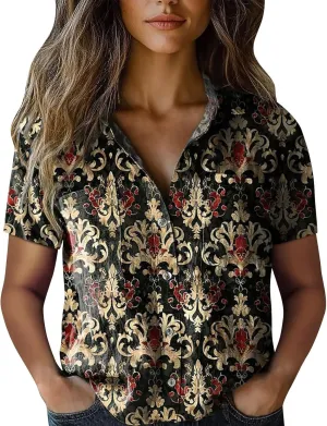 Linen Boho Tops for Women Boho Tops for Women Hippie Summer Short Sleeve Button Up Blouses Short Sleeve Shirts