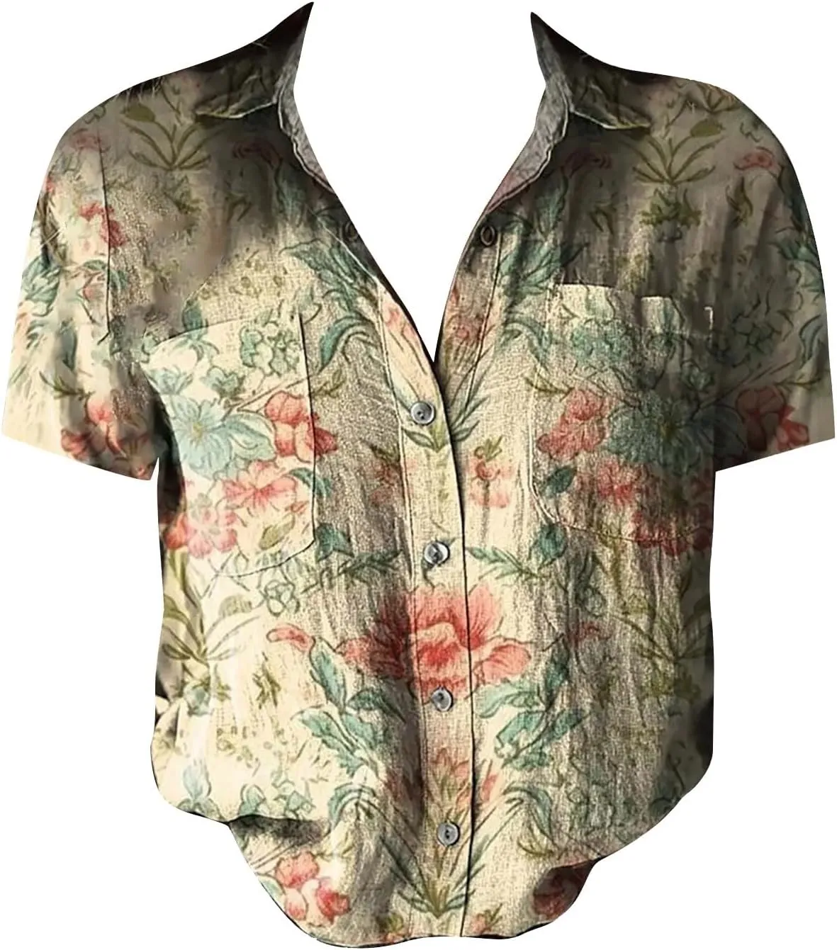 Linen Boho Tops for Women Boho Tops for Women Hippie Summer Short Sleeve Button Up Blouses Short Sleeve Shirts
