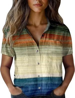 Linen Boho Tops for Women Boho Tops for Women Hippie Summer Short Sleeve Button Up Blouses Short Sleeve Shirts