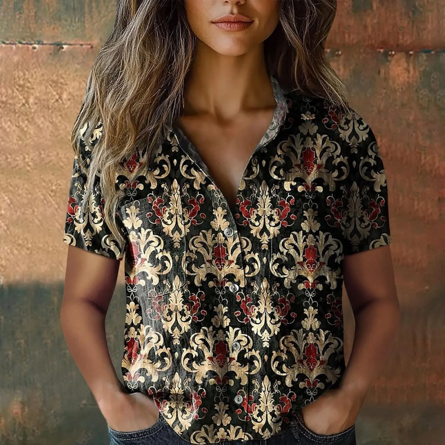 Linen Boho Tops for Women Boho Tops for Women Hippie Summer Short Sleeve Button Up Blouses Short Sleeve Shirts