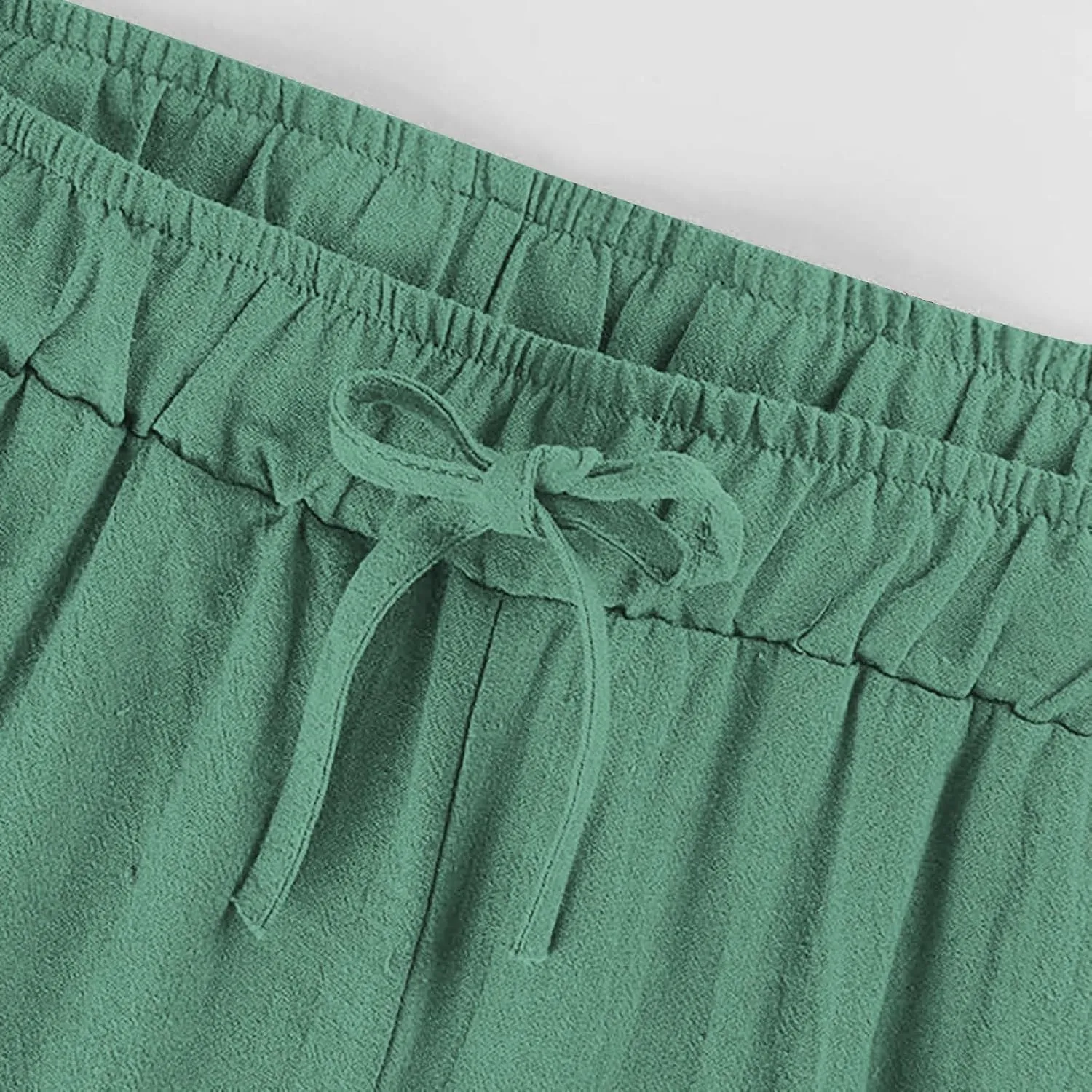 Linen Pants for Women Summer Wide Leg Casual Beach Trousers High Waisted Drawstring Palazzo Lounge Pants with Pockets