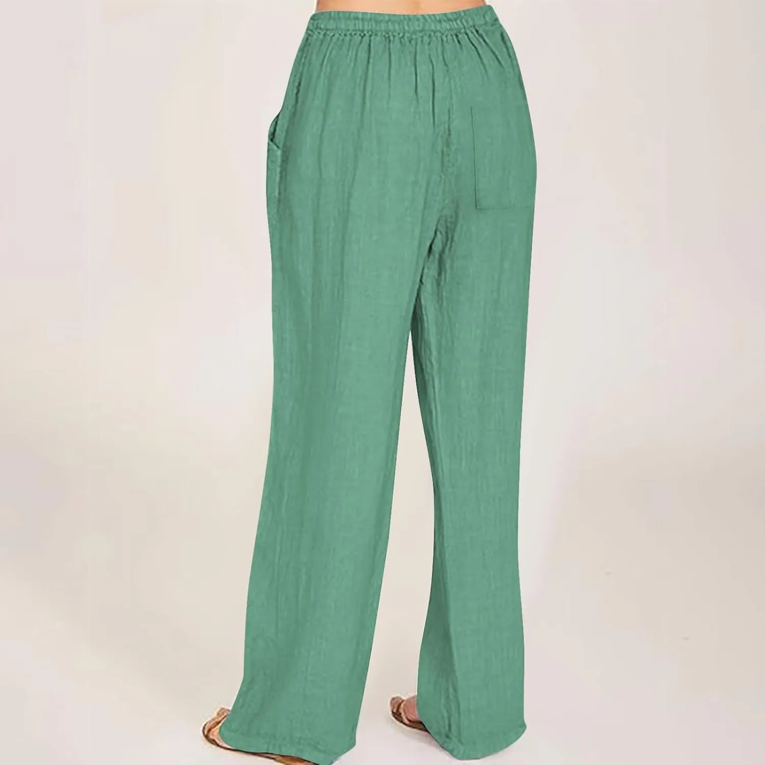 Linen Pants for Women Summer Wide Leg Casual Beach Trousers High Waisted Drawstring Palazzo Lounge Pants with Pockets