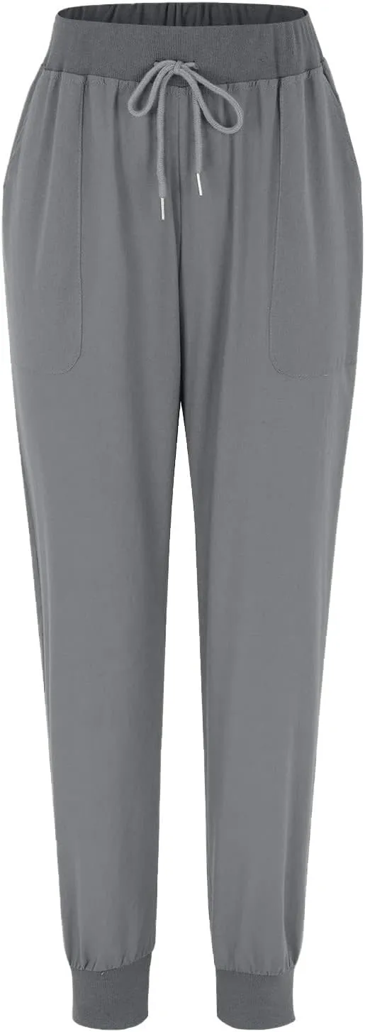 Linen Pants Women Drawstring Tapered Leg Petite Pants Elastic Waist Jogger Baggy Summer Palazzo Trousers with Pockets
