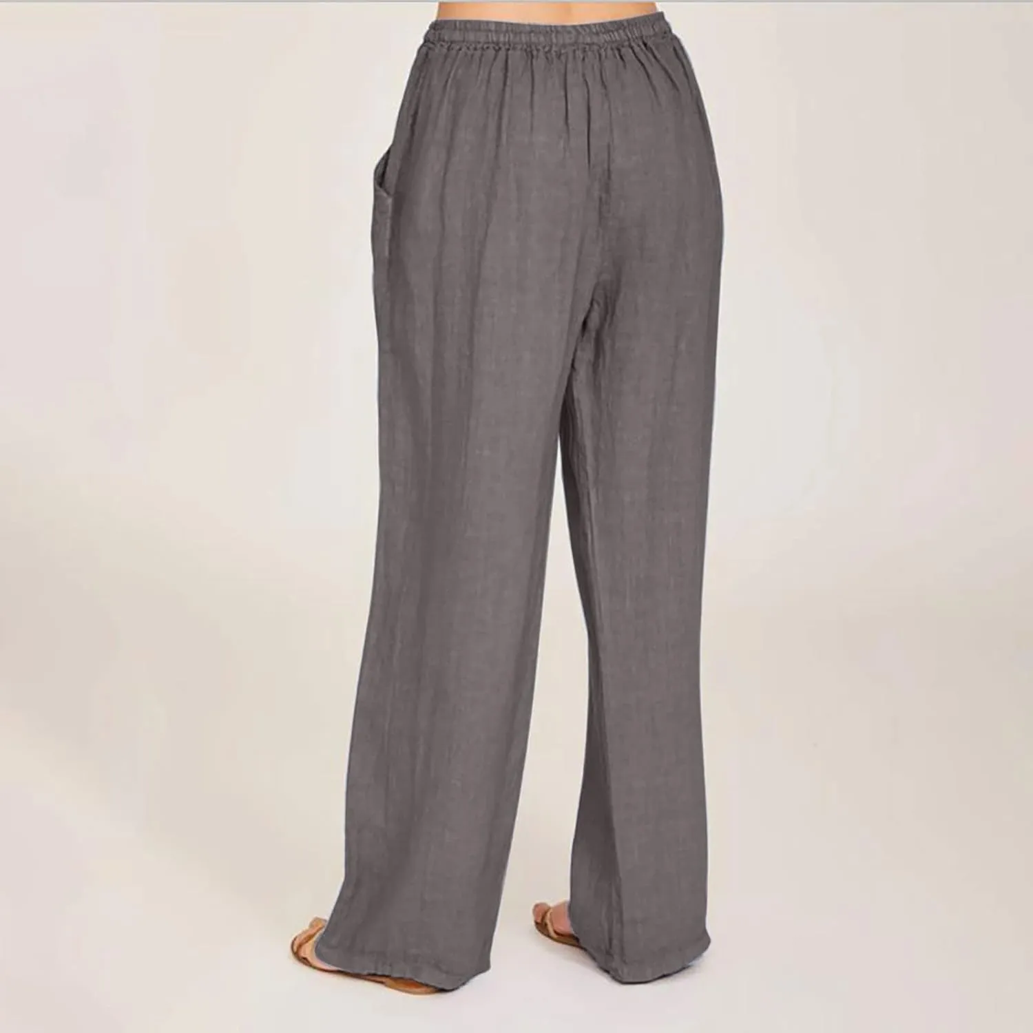Linen Pants Women Summer Wide Leg Linen Pants Drawstring Elastic Waist Pants Casual Loose Fit Work Pants Linen Trouser