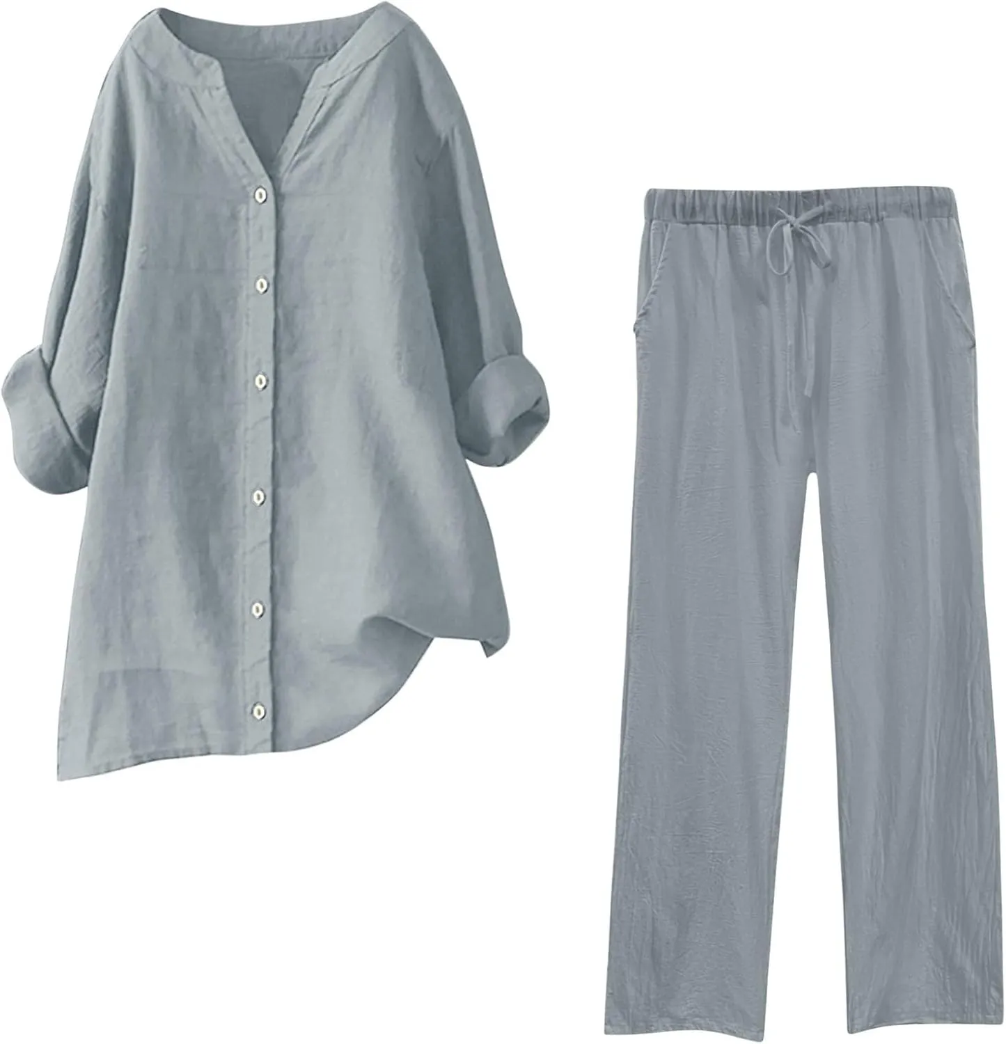Linen Set For Women 2 Piece Summer Outfits Plus Size Short Sleeve Graphic Tees Capri Pants Lounge Matching Sets